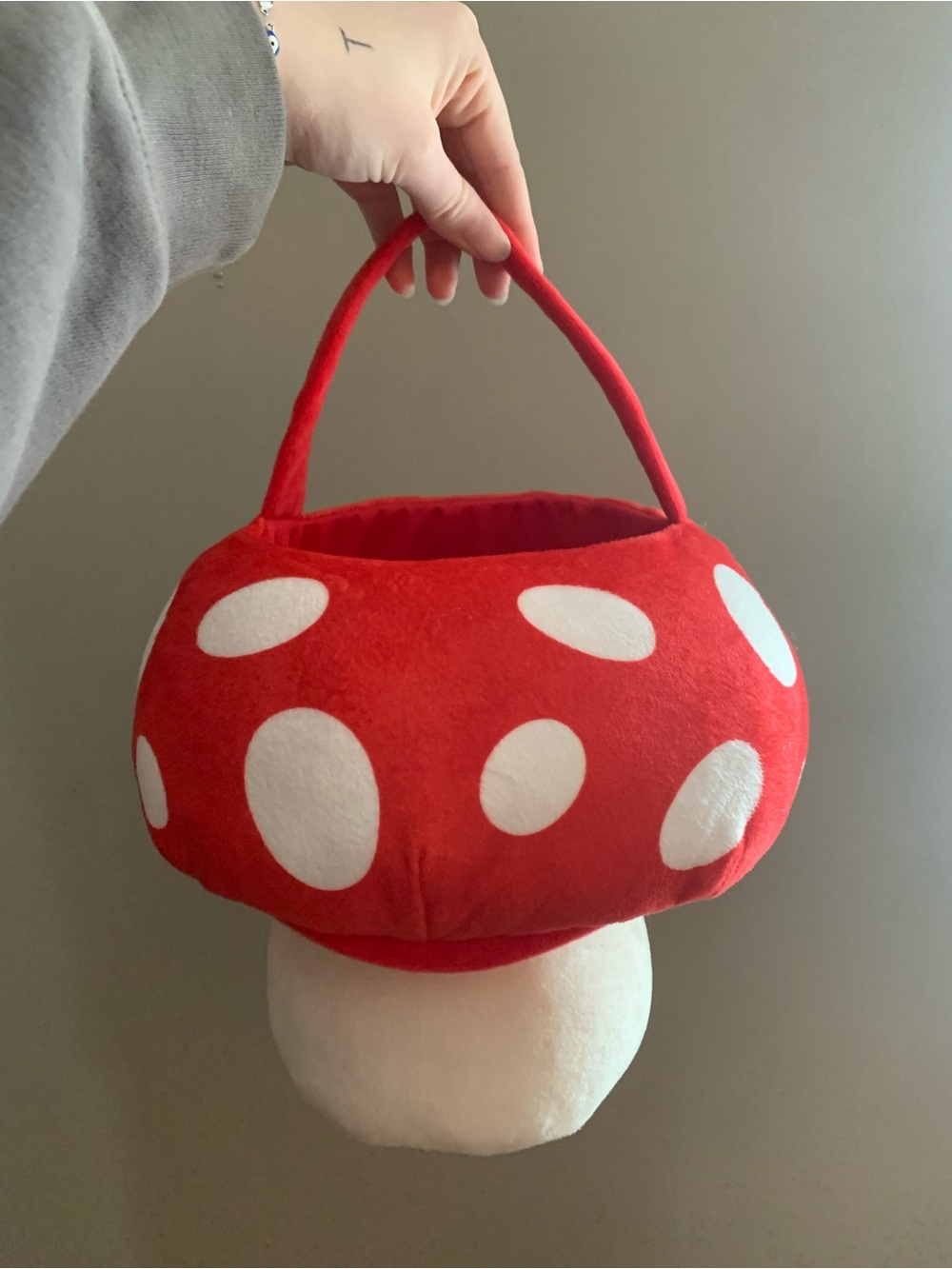 Red mushroom with white polka dots Halloween/Easter basket